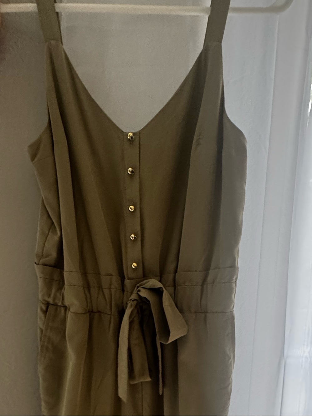 Express Olive Tie-Waist Sleeveless Jumpsuit